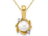 White Button 5-6mm Freshwater Cultured Pearl Solitaire Pendant Necklace in 14K Yellow Gold with Chain