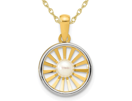White 4-5mm Freshwater Cultured Pearl Circle Pendant Necklace in 14K Yellow Gold with Chain
