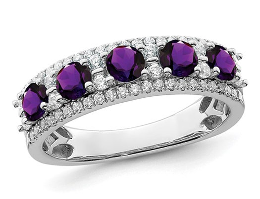 2/5 Carat (ctw) Purple Amethyst Band Ring in 14K White Gold with Diamonds 1/3 carat (ctw)
