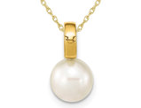 Freshwater Cultured 7-8mm Pearl Solitaire Pendant Necklace in 14K Yellow Gold with Chain