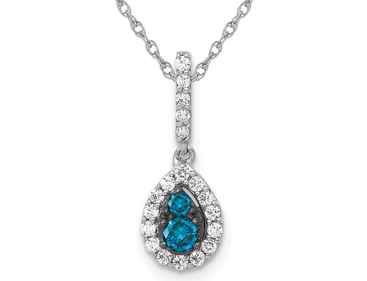 1/4 Carat (ctw) Blue & White Diamond Drop Pendant Necklace in 14K White Gold with Chain