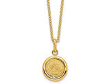 14K Yellow Gold Polished and Matte Coin Charm Necklace with Chain ( 18 Inches)