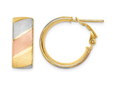14K White, Yellow and Pink Gold Brushed Hoop Huggie Earrings 