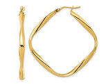 14K Yellow Gold Polished Twisted Sqaure Hoop Earrings 1 1/3 Inch (3.00 mm)