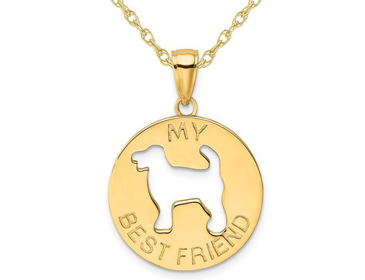 14K Yellow Gold MY BEST FRIEND Dog Disc Pendant Necklace with Chain