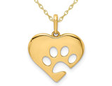 14K Yellow Gold Polished Heart with Paw Print Pendant Necklace with Chain