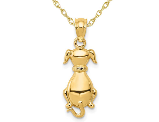 14K Yellow Gold Polished Sitting Dog Charm Pendant Necklace with Chain