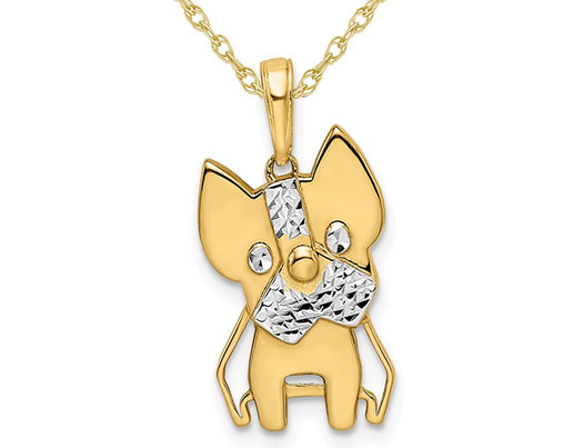 14K Yellow Gold Diamond-Cut Scottie Dog Charm Pendant Necklace with Chain