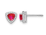 4/5 Carat (ctw) Trillion-Cut Ruby Earrings in 14K White Gold with Diamonds 1/8 Carat (ctw)
