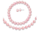 7-8mm Freshwater Cultured Pink Pearl Earrings, Bracelet and Necklace Set in Sterling Silver