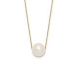 10-11mm White Freshwater Cultured Pearl Solitaire Necklace with 14K Gold Chain