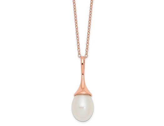 Freshwater Cultured Rice Pearl Solitaire Pendant Necklace in Rose Pink Plated Silver (11x8mm) 
