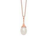 Freshwater Cultured Rice Pearl Solitaire Pendant Necklace in Rose Pink Plated Silver (11x8mm) 