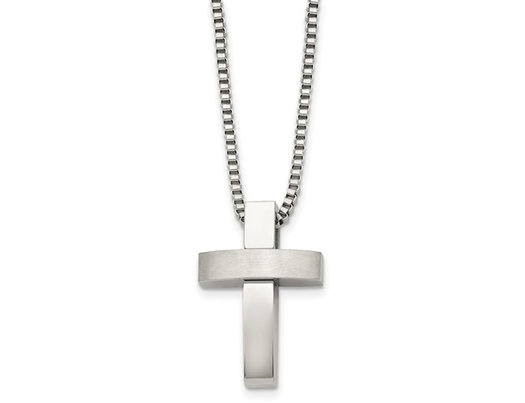 Mens Stainless Steel Cross Pendant Necklace with Chain (22 Inches)