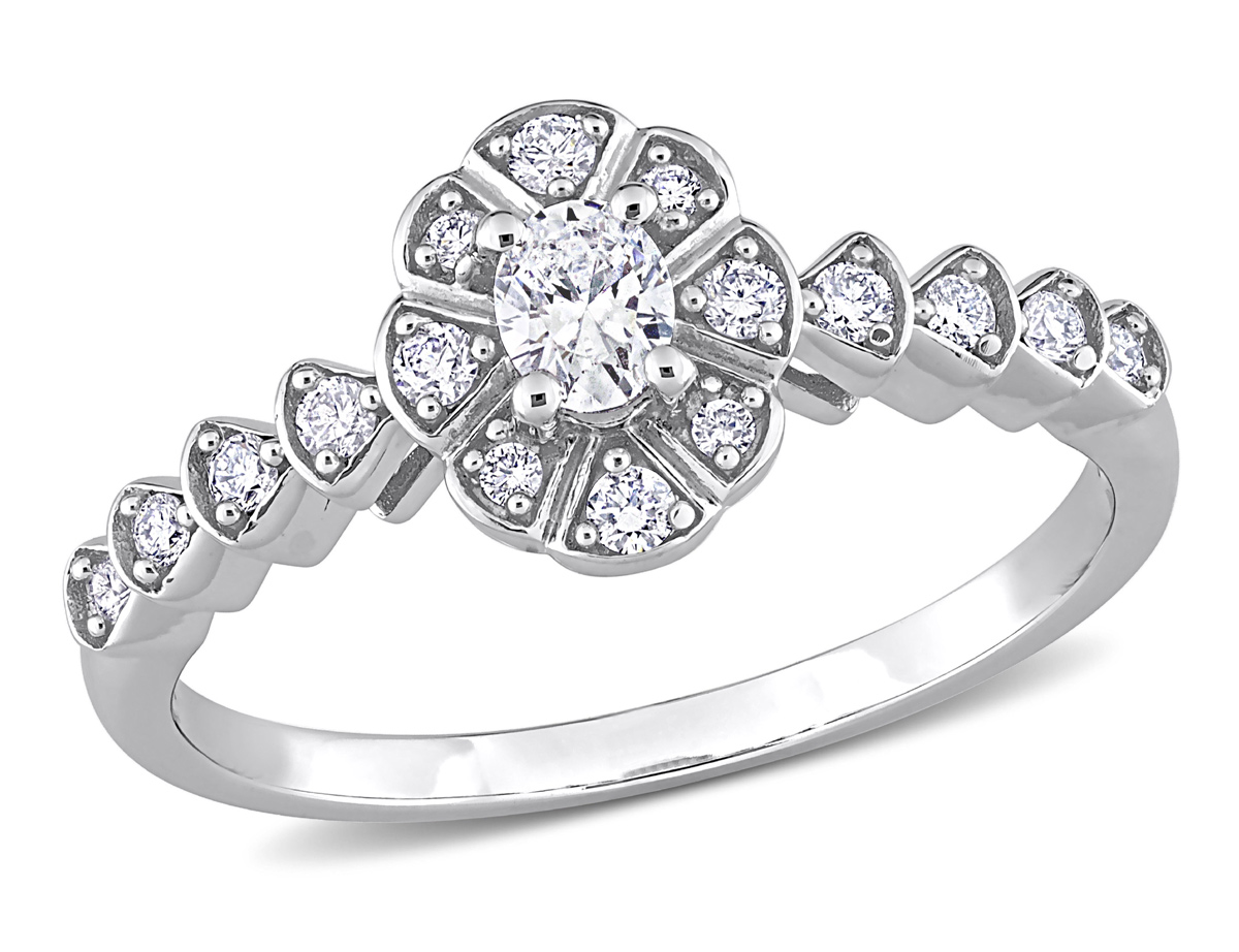 1.00 Carat (ctw) Oval Diamond Engagement Ring 14K White Gold - Picture 6 of 29