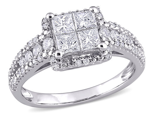 1.00 Carat (ctw H-I, I2-I3) Princess-Cut Diamond Engagement Ring in 10K White Gold