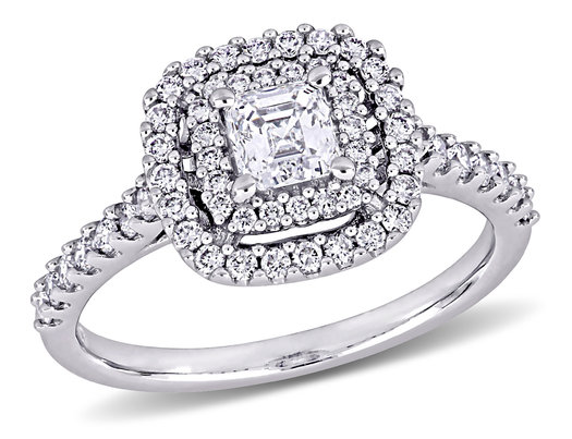 1.00 Carat (ctw G-H, SI1-SI2) Diamond Double Halo Engagement Ring in 14K White Gold