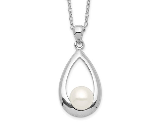 6-7mm Cultured Freshwater Button Pearl Pendant Necklace in Sterling Silver (17 Inch Chain)