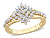 1/2 Carat (ctw H-I, I1-I2) Diamond Cluster Engagement Ring in 14K Yellow Gold