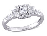 3/4 Carat (ctw H-I, I2-I3) Diamond Double Halo Engagement Ring in 11K White Gold