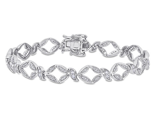 1/2 Carat (ctw I1-I2, H-I) Diamond & 3/8 Carat (ctw) White Sapphire Link Bracelet in 10K White Gold (7 Inches)