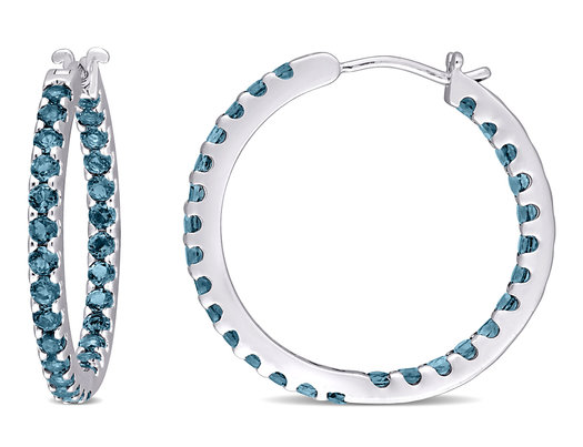 2.80 Carat (ctw) London Blue Topaz In and Out Hoop Earrings in 10K White Gold