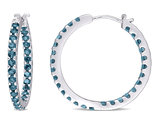 2.80 Carat (ctw) London Blue Topaz In and Out Hoop Earrings in 10K White Gold