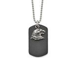 Mens Stainless Steel American Eagle Leather Dogtag Pendant Necklace with Chain (22 Inches) 