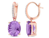 7.40 Carat (ctw) Amethyst Drop Leverback Earrings in 14K Rose Pink Gold with Diamonds
