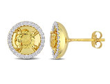 7/8 Carat (ctw) Citrine Solitaire Halo Earrings in 14K Yellow Gold with Diamonds