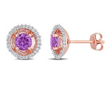 4/5 Carat (ctw) Amethyst Solitaire Halo Earrings in 14K Rose Pink Gold with Diamonds