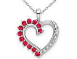 3/5 Carat (ctw) Ruby Heart Pendant Necklace in 14K White Gold with Chain and Accend Diamonds
