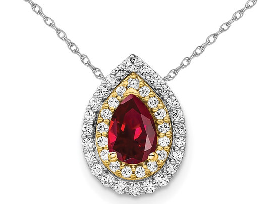 1.00 Carat (ctw) Lab-Created Ruby Drop Pendant Necklace in 14K White Gold with Lab-Grown Diamonds
