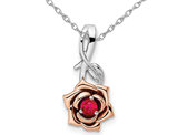 1/7 Carat (ctw) Ruby Flower Charm Pendant Necklace in 14K White and Rose Gold with Chain