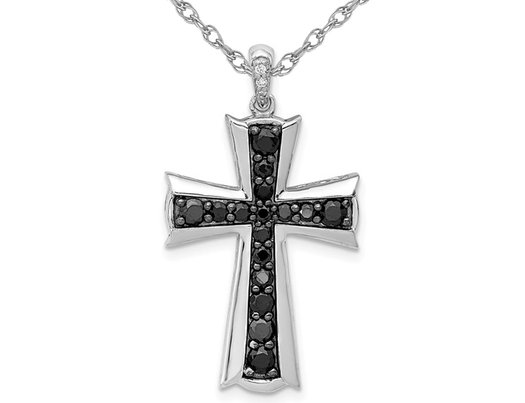 5/8 Carat (ctw) Black & White Diamond Cross Pendant Necklace in 14K White Gold with Chain