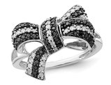 1/3 Carat (ctw) Black & White Diamond Bow Ring in Sterling Silver