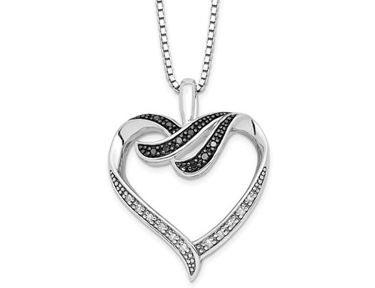 1/10 Carat (ctw) Black & White Diamond Heart Pendant Necklace in Sterling Silver with Chain
