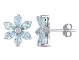 2.15 Carat (ctw) Aquamarine Flower Button Earrings in 14K White Gold