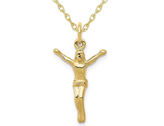 10K Yellow Gold Crucifix Charm Pendant Necklace with Chain 