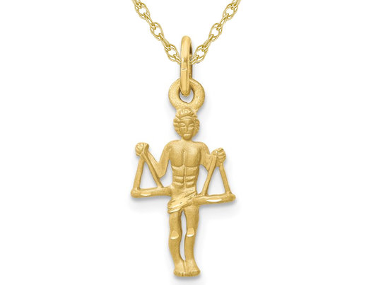 10K Yellow Gold Libra Charm Zodiac Astrology Pendant Necklace with Chain