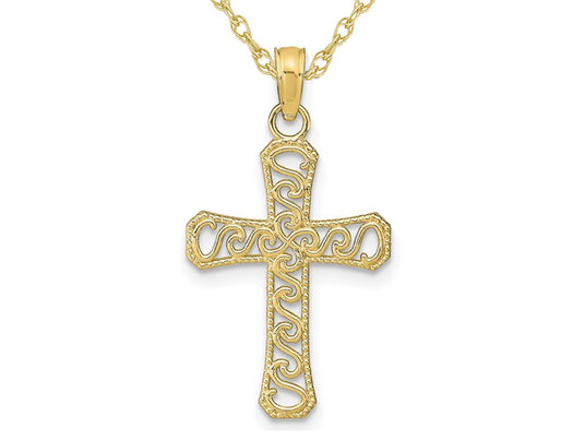 10K Yellow Gold Cross Charm Pendant Necklace with Chain