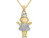 10K Yellow Gold Polished Textured Girl Charm Pendant Necklace with Chain