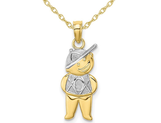 10K Yellow Gold Polished Textured Charm Pendant Necklace with Chain