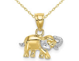 10K Yellow Gold Small Elephant Charm Pendant Necklace with Chain