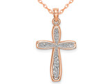 10K Rose Pink Gold Filigree Cross Pendant Necklace with Chain