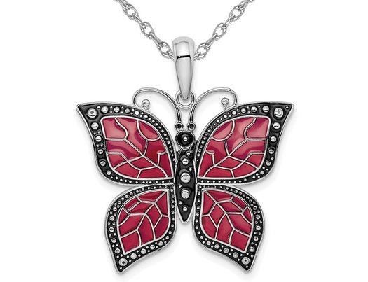 Purple Butterfly Charm Pendant Necklace in Sterling Silver with Chain
