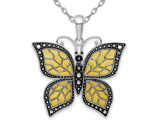 Yellow Butterfly Charm Pendant Necklace in Sterling Silver with Chain