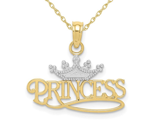 Princess with Crown Pendant Necklace in 10K Yellow Gold