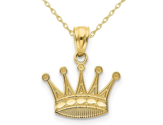 10K Yellow Gold Crown Charm Pendant Necklace with Chain