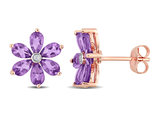 2.40 Carat (ctw) Amethyst Flower Button Earrings in 14K Rose Pink Gold